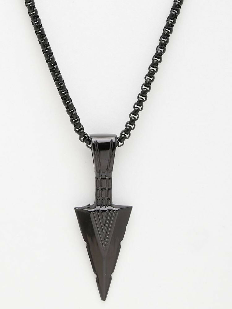 NVR Men's Black Arrow Shaped Rhodium Plated Pendant with Chain | Grocsy