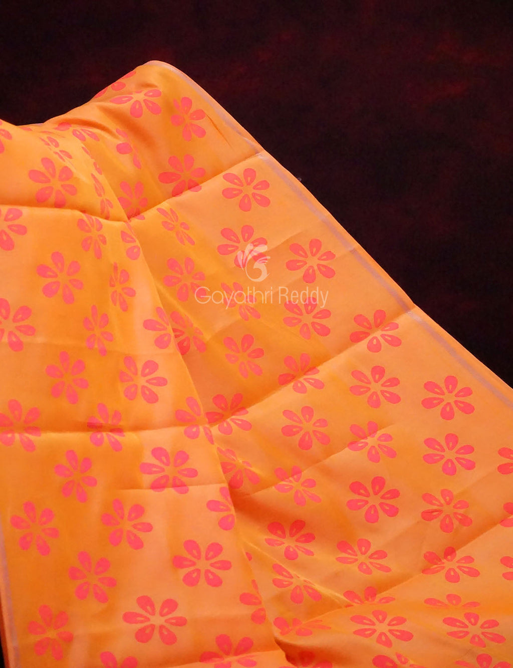 Neon Orange Colour Chanderi Block Print Saree By Gayathri Reddy Designer Studio | Grocsy