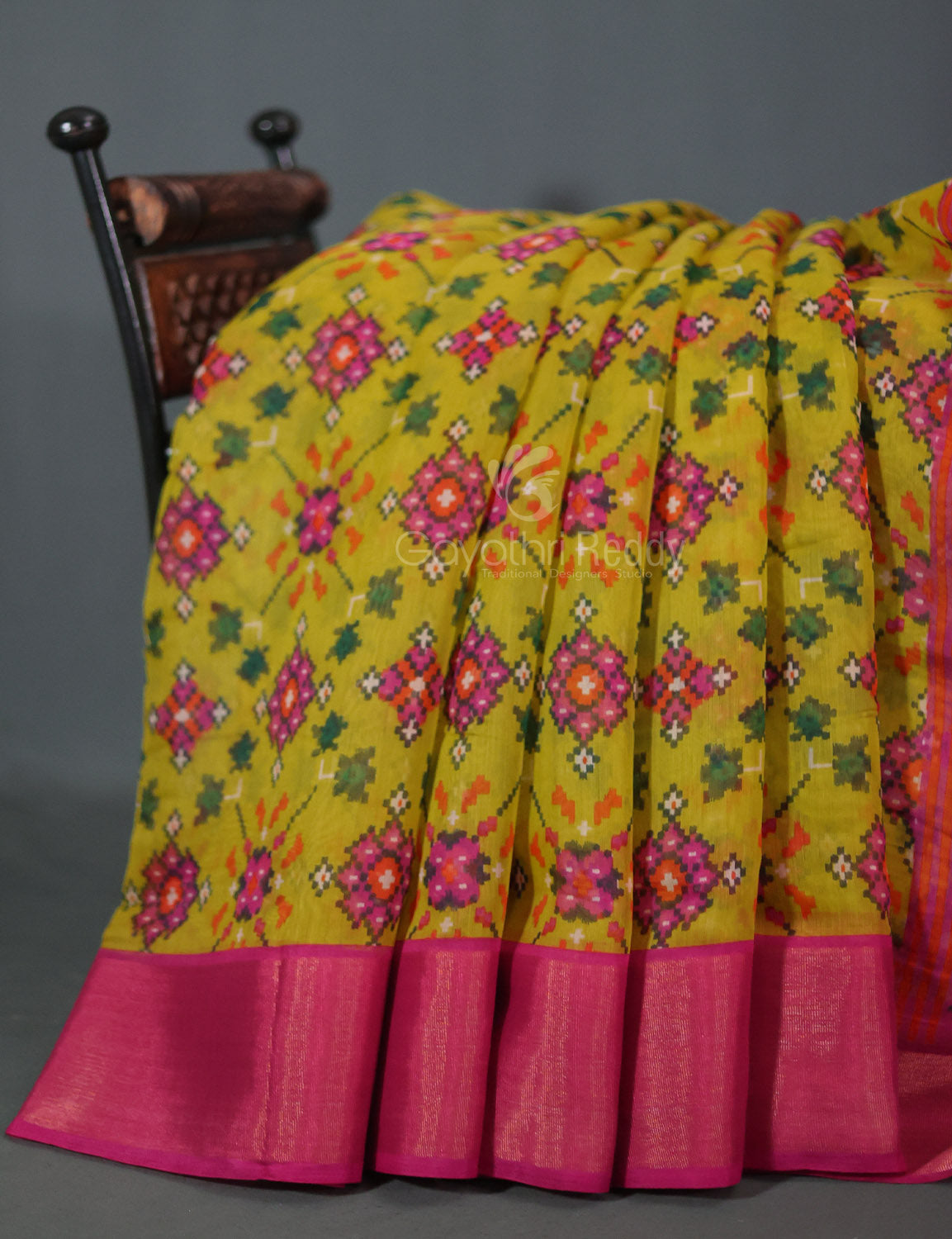 Lime Green Coloured Printed Semi Chanderi Saree By Gayathri Reddy Designer Studio | Grocsy