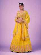 Myra Yellow Georgette Embroidered Designer Lehenga | Grocsy