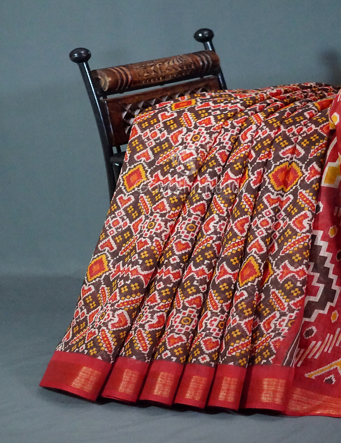 Shades of Brown Colour Patola Print Semi Chanderi Saree By Gayathri Reddy Designer Studio | Grocsy