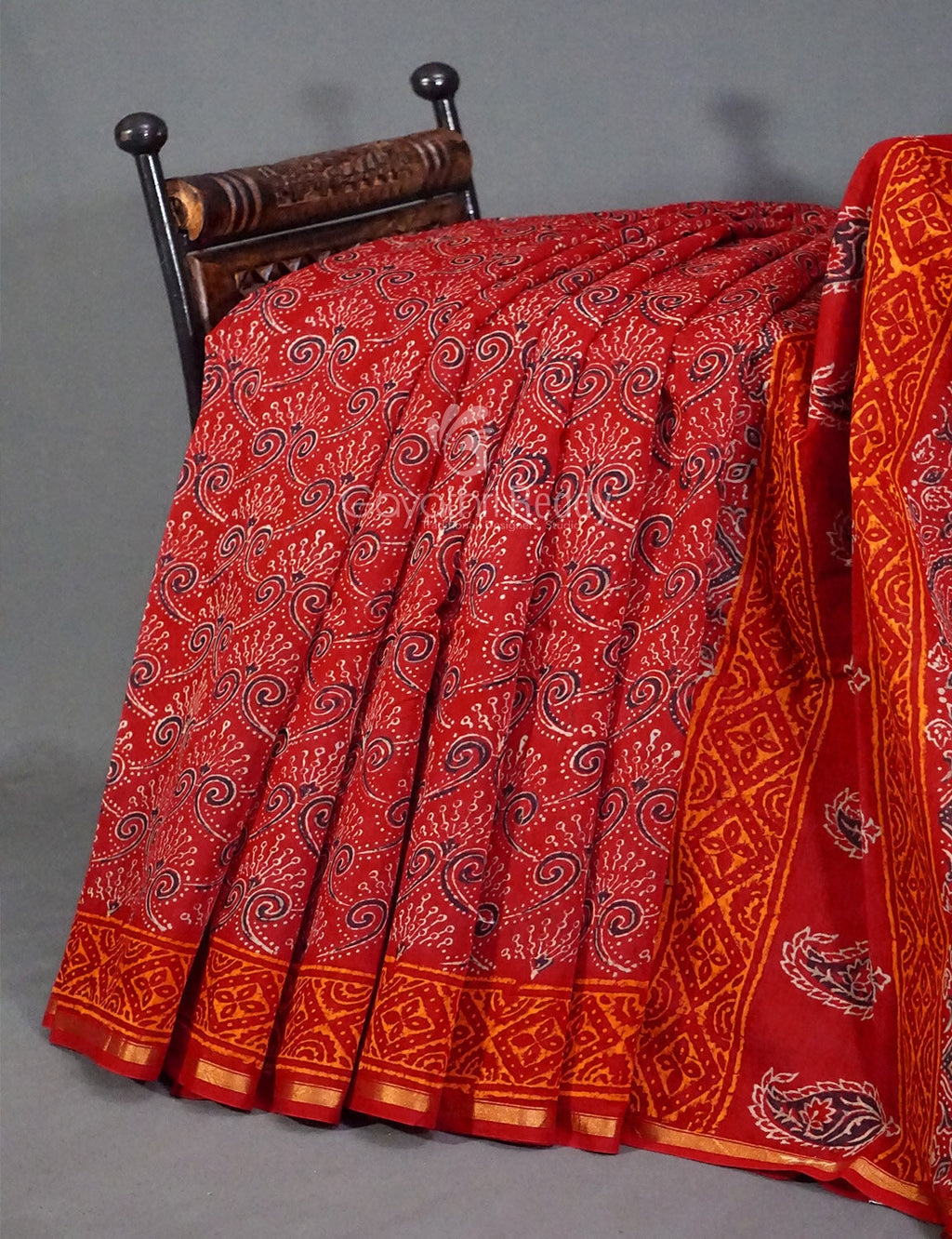 Shades of Red Chanderi Print Saree By Gayathri Reddy Designer Studio | Grocsy