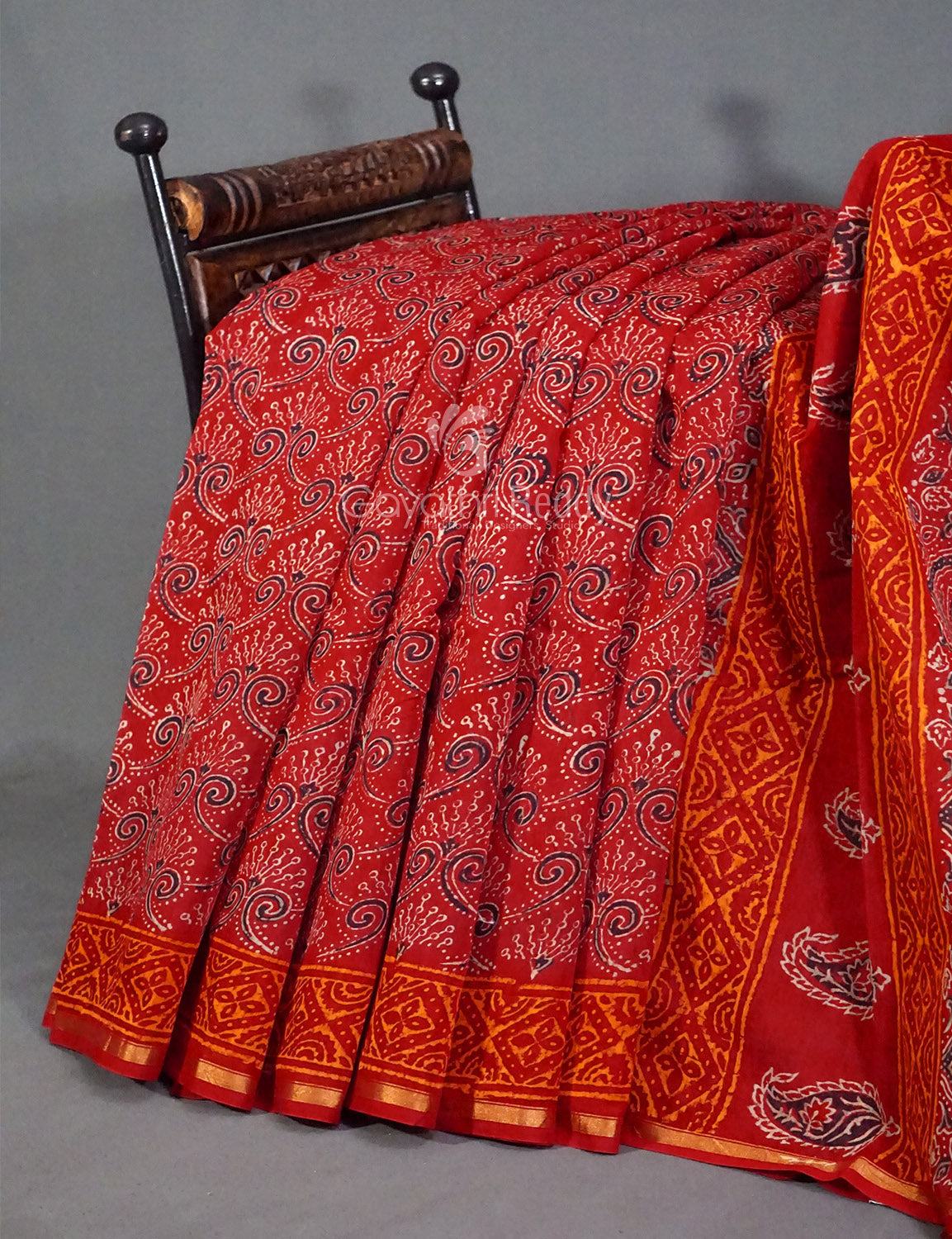 Shades of Red Chanderi Print Saree By Gayathri Reddy Designer Studio | Grocsy