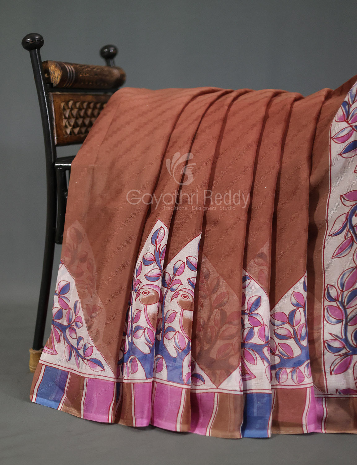 Chikoo With Off White Colour Leheriya Georgette Saree By Gayathri Reddy Designer Studio | Grocsy