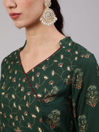 Aks Women Ethnic Motifs Printed Angrakha Kurta with Trousers | Grocsy