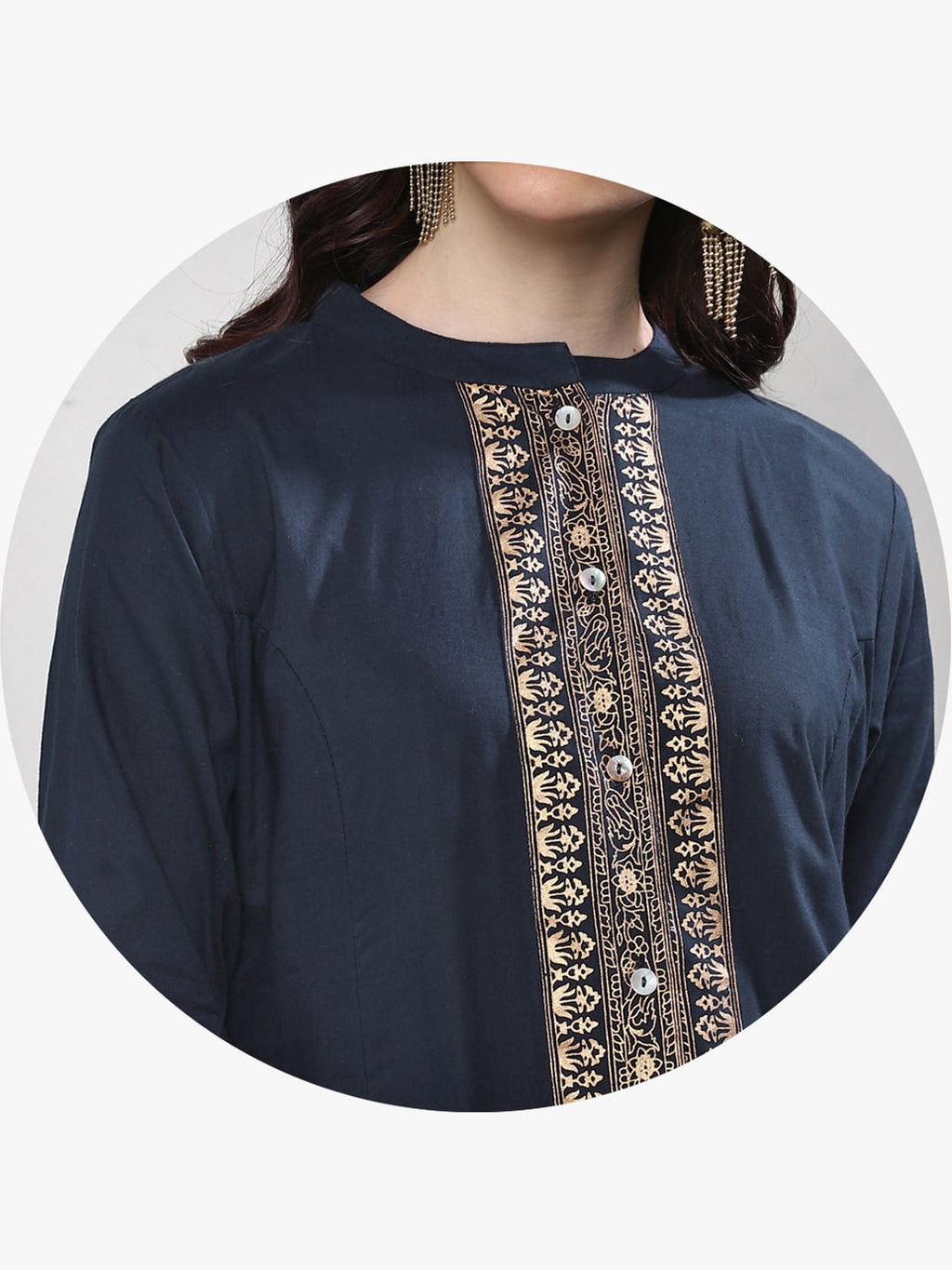 Sangria Women Navy Blue & Gold-Coloured Printed Kurta with Palazzos | Grocsy