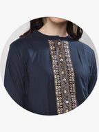 Sangria Women Navy Blue & Gold-Coloured Printed Kurta with Palazzos | Grocsy