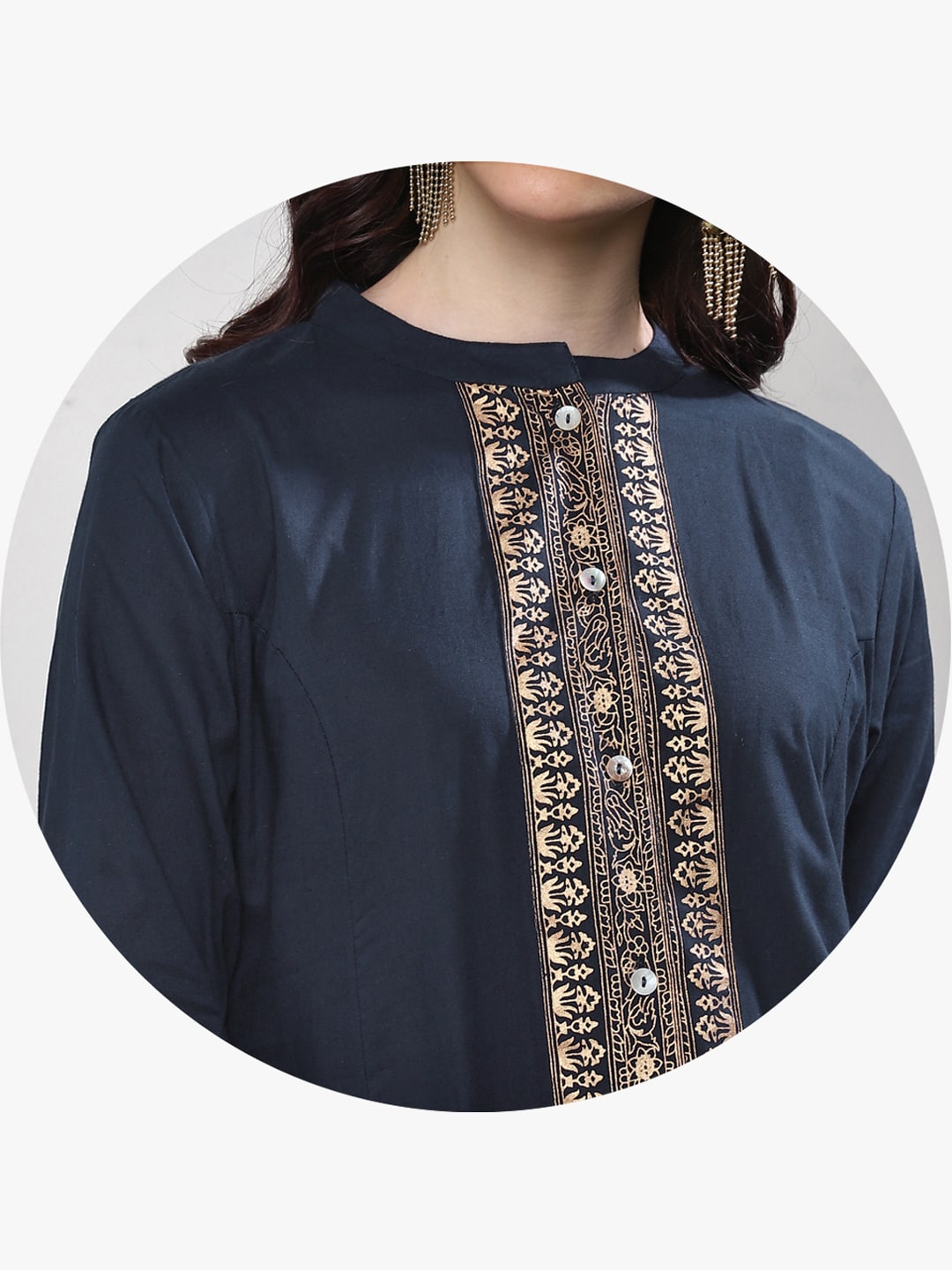 Sangria Women Navy Blue & Gold-Coloured Printed Kurta with Palazzos | Grocsy