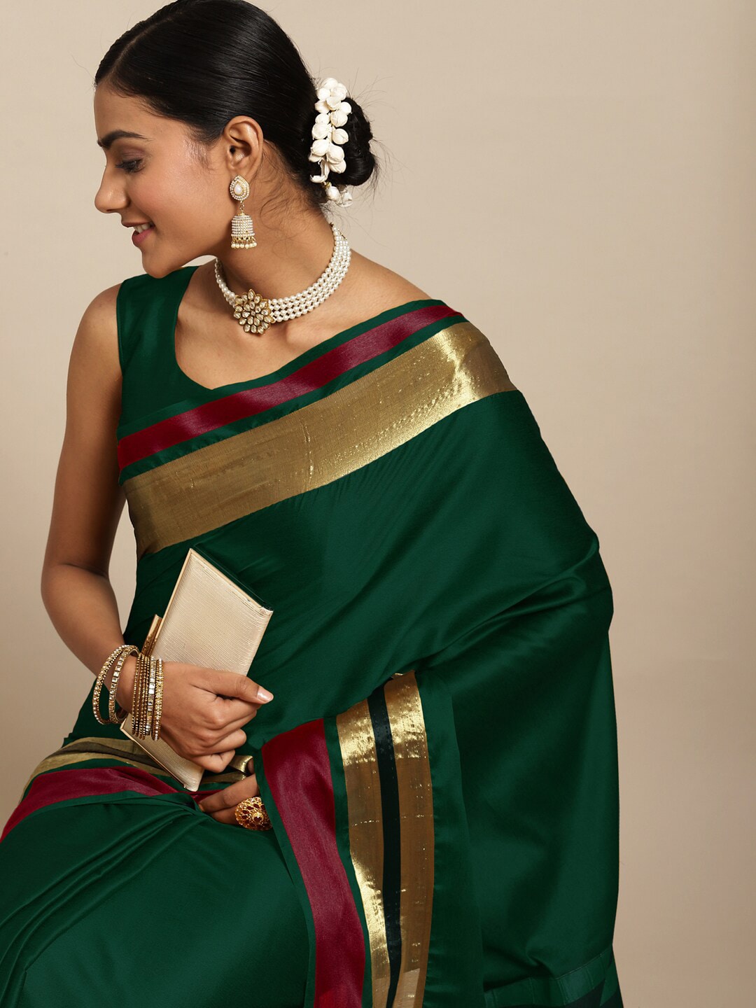 Saree Mall Green & Maroon Zari Silk Blend Uppada Sarees | Grocsy