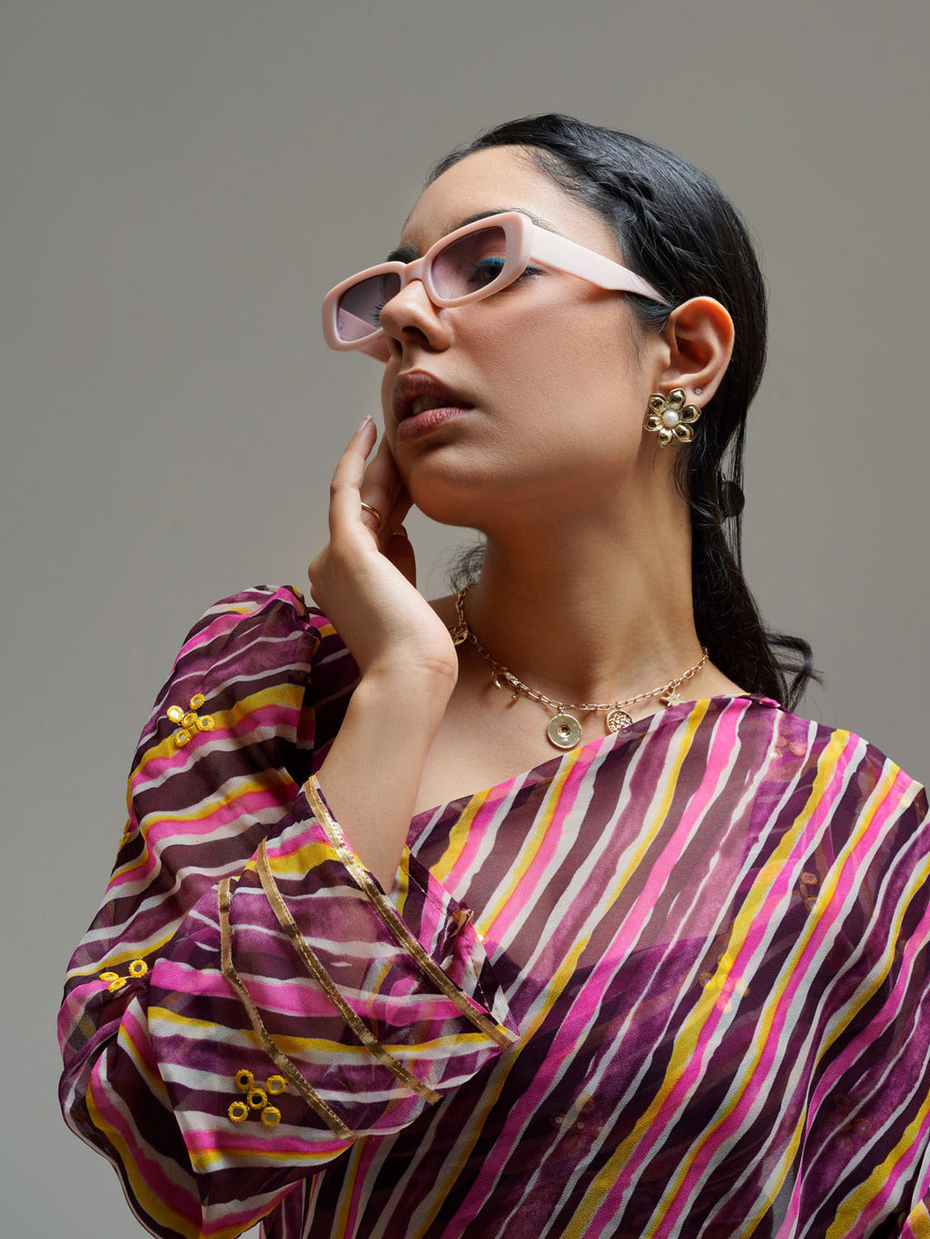Tikhi Imli Brown Striped Ruffled Ready To Wear Saree | Grocsy