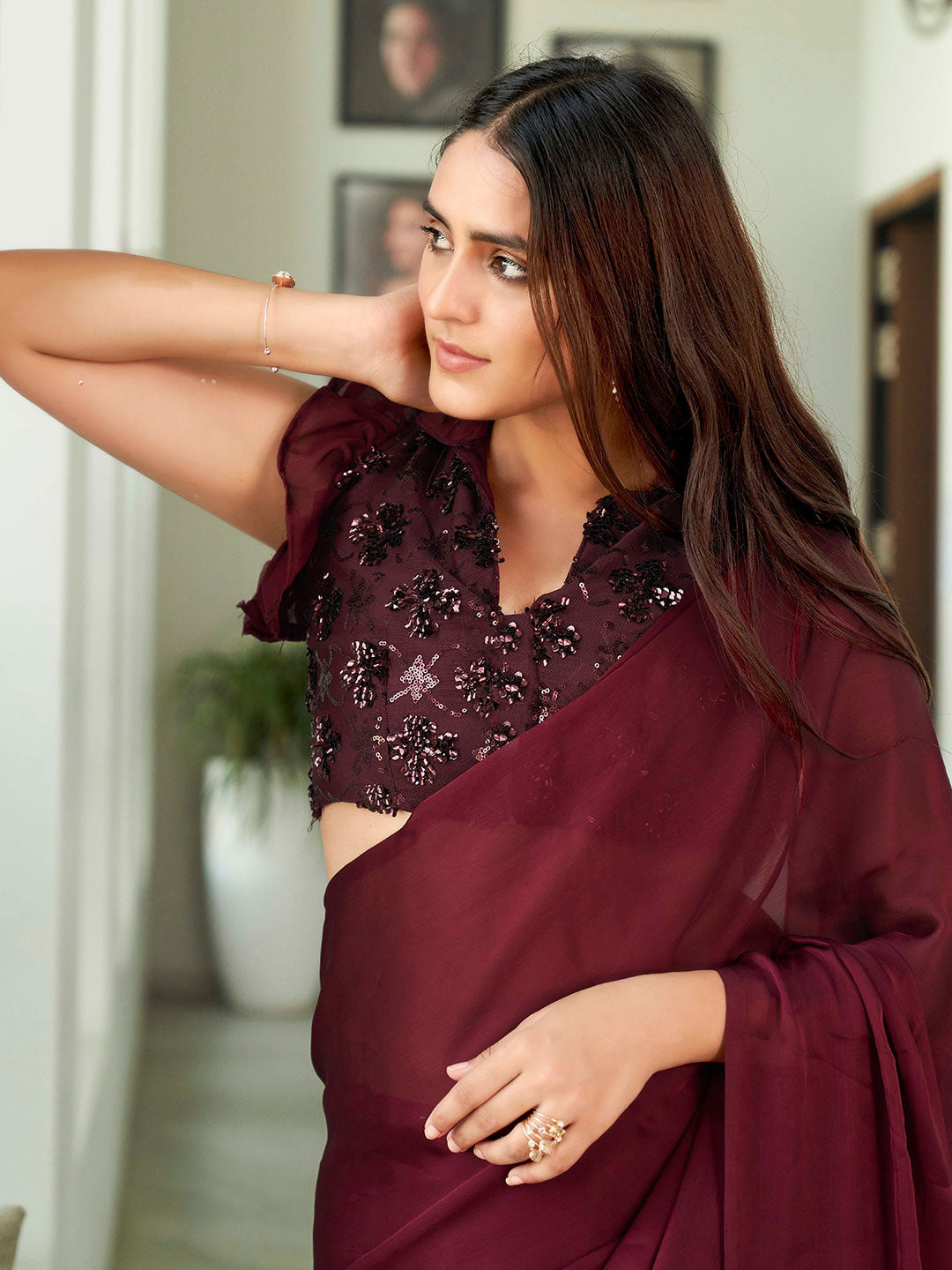 Tikhi Imli Solid Satin Saree | Grocsy