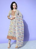 All About You Women Cream-Coloured Floral Printed Regular Gotta Patti Pure Cotton Kurta with Trousers & With | Grocsy