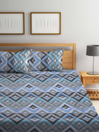 BOMBAY DYEING Epigram Blue & Grey Ethnic Cotton 120 TC Queen Bedsheet With 2 Pillow Covers | Grocsy