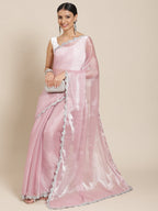 Tikhi Imli Pink Solid Embellished Border Saree | Grocsy