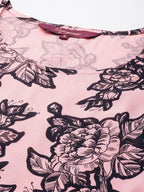 Sangria Floral Print Flutter Sleeves Kurta | Grocsy
