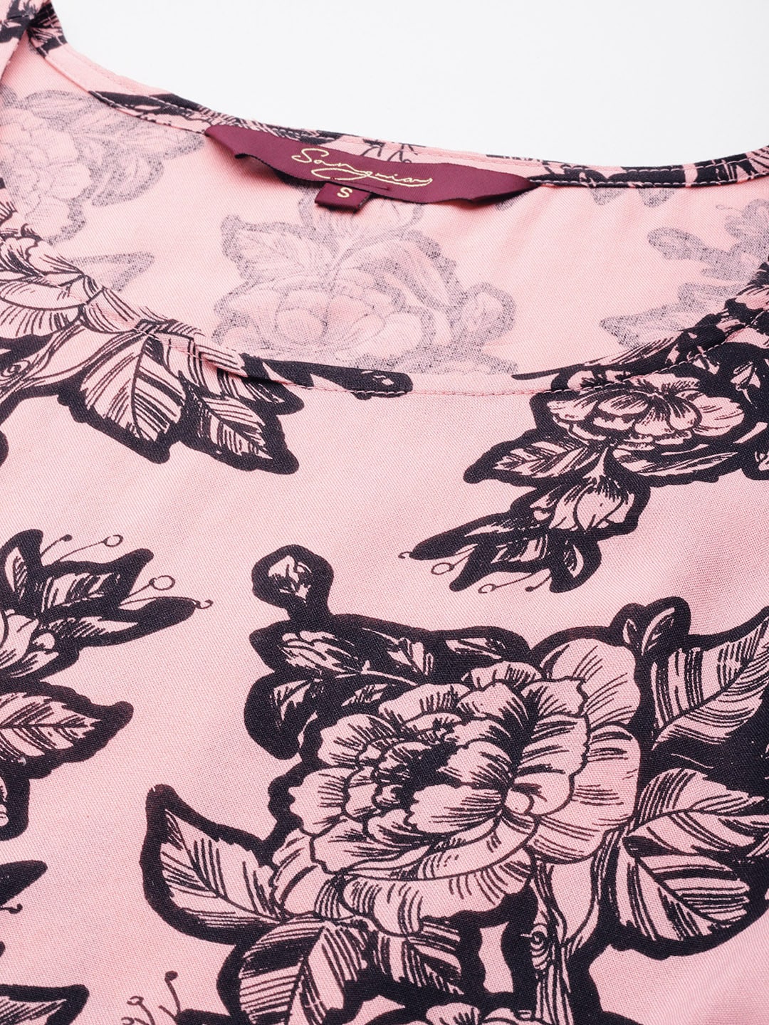 Sangria Floral Print Flutter Sleeves Kurta | Grocsy
