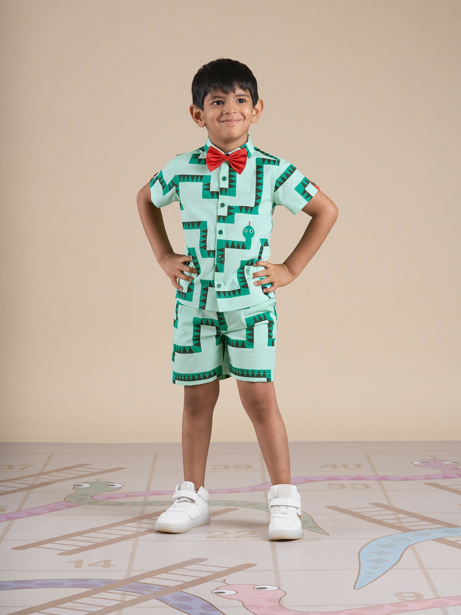 Snakes and Ladders Boys Green Table Print Shirt and Boxer Sets from Siblings Collection | Grocsy