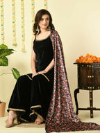 Myshka Women's Black Velvet Kurti & Sharara With Dupatta Party Sets | Grocsy