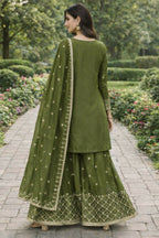 Teeya Creation Green Color Chinon Silk Wedding Wear Trending Palazzo Set | Grocsy