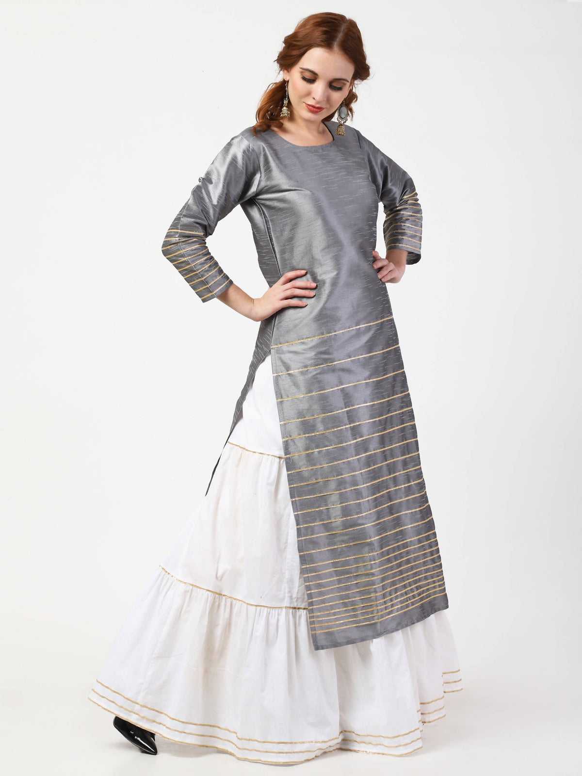 Cheera Kurta With Skirt & Embroidered Dupatta set (CH108KSD) | Grocsy