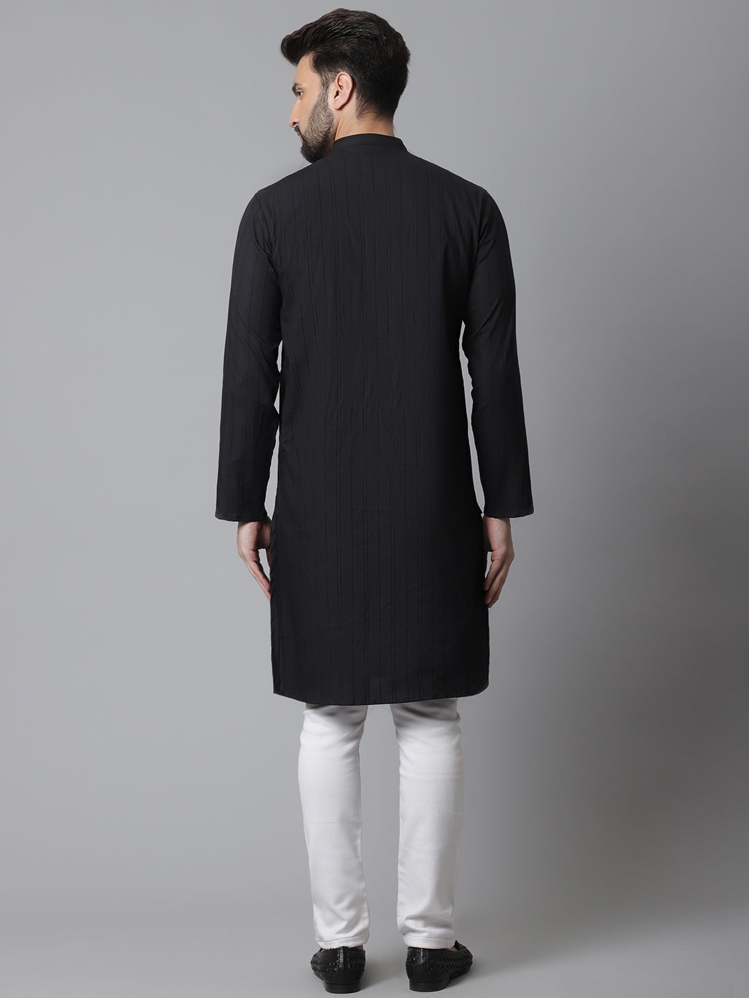 Even Apparels Black Solid Kurta With Band Collar | Grocsy