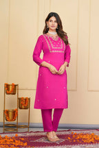 Pink Viscose Chanderi Embroidered Stitched Suit With Dupatta - Tanisha | Grocsy