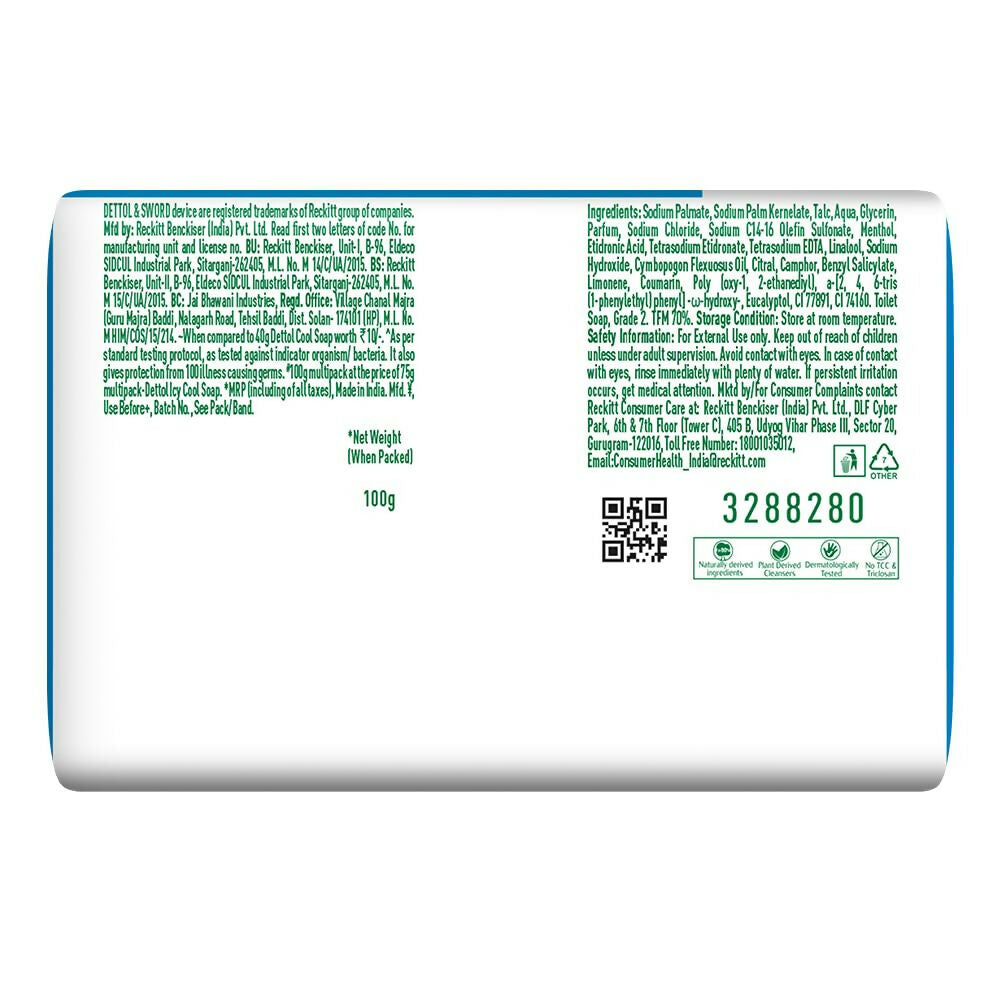 Dettol Icy Cool Bathing Soap Bar With 2x Menthol | Grocsy