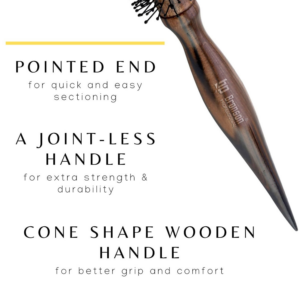 Bronson Professional Wooden Round Hair Brush Voluminzier For Blow Dry Curls and Waves - Dark Brown | Grocsy
