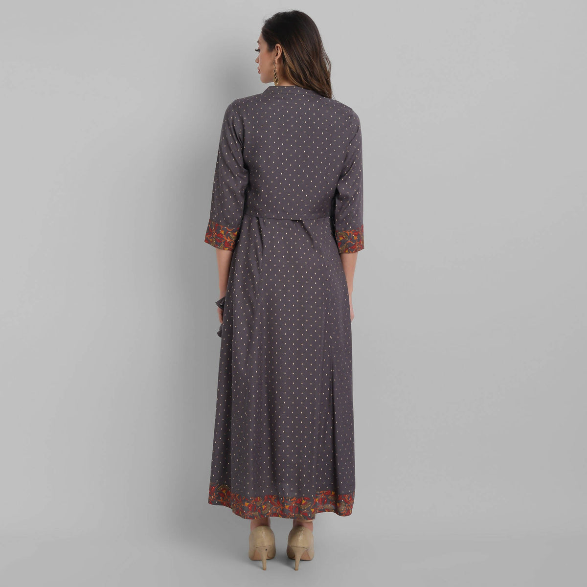 Juniper Women's Grey Rayon Printed Flared Dress | Grocsy