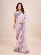 kasee Floral Embroidered Pure Chiffon Ready to Wear Saree | Grocsy