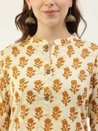 FIORRA Women's Yellow Cotton Straight Kurta Pant With Dupatta | Grocsy