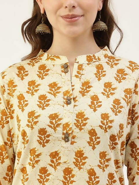 FIORRA Women's Yellow Cotton Straight Kurta Pant With Dupatta | Grocsy