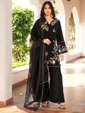 Nikhaar Black Embroidered Art Silk Stitched Straight Cut Kurta Culottes Dupatta Readymade Suit | Grocsy