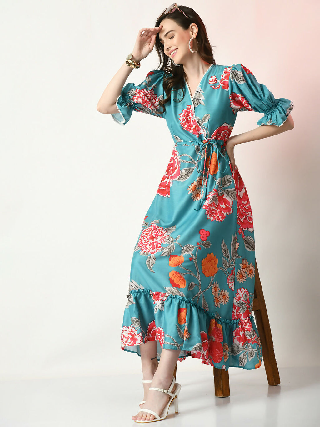 Myshka Women's Sea Green Printed Dress | Grocsy