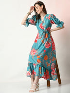 Myshka Women's Sea Green Printed Dress | Grocsy