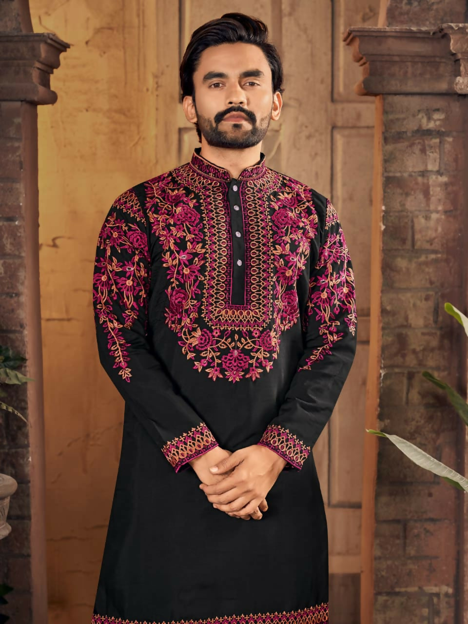 Anaita Black Multi Thread Work Silk Straight Kurta | Grocsy