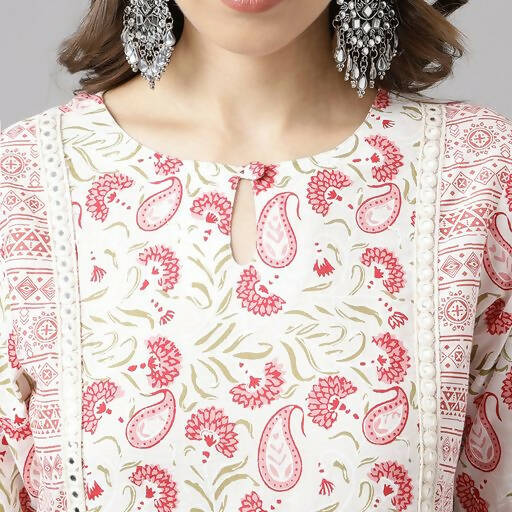 FIORRA Women's White Cotton A-line Kurta with Palazzo | Grocsy