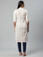 Ahalyaa Womens Off White Color Pure Cotton Printed Kurtas | Grocsy