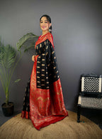 Joban Fashion Banarasi Black Woven Butti Soft Silk Saree | Grocsy