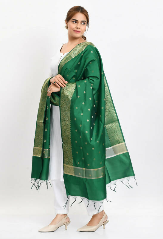 Mominos Fashion Moeza Women's Banarsi Silk Woven Design Green Dupatta | Grocsy