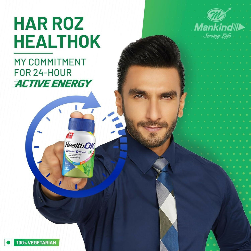 Health OK Multivitamin Tablets For Daily Energy, Vitamin D, C & Overall Health