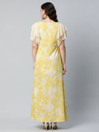 Ahalyaa Womens Lemon Yellow Crepe Floral Dress | Grocsy