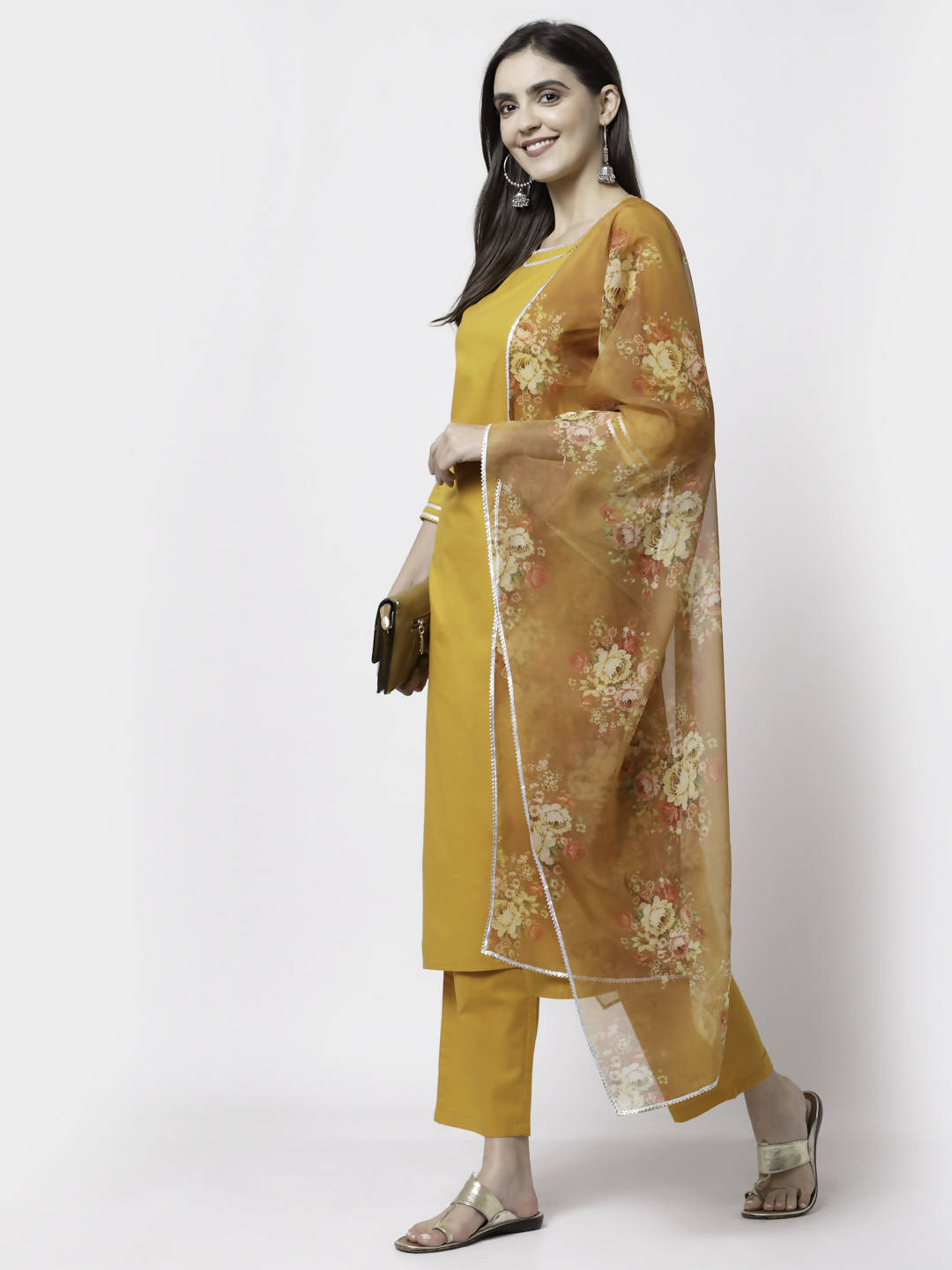Myshka Trendy Women's Cotton Round Neck Casual Kurta Pant Dupatta Set | Grocsy