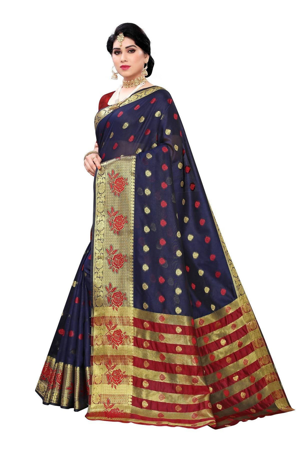 Vamika Banarasi Jaquard Navy Blue Weaving Saree | Grocsy