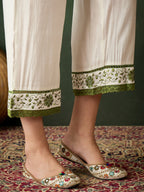 Green & White Roman Silk Embroidered Kurta With Trouser & Dupatta - Bhumi | Grocsy