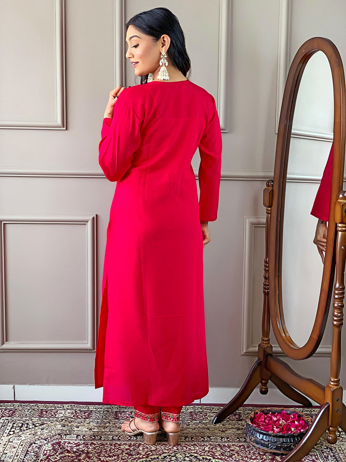 Partywear Designer Viscose Chanderi Red Stitched Suit With Dupatta - Anbazaar | Grocsy