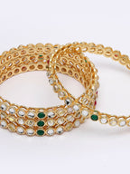 NVR Women Set of 4 Gold-Polished Kundan Studded Bangles