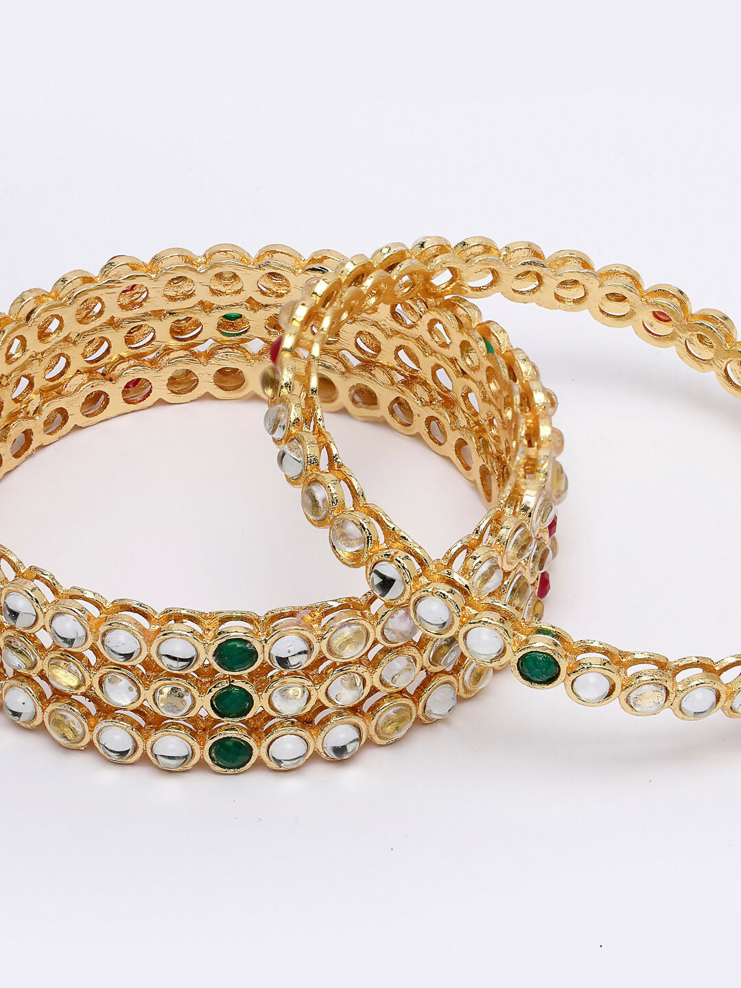 NVR Women Set of 4 Gold-Polished Kundan Studded Bangles