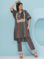 Joban Fashion Ikkat Kaftan Set - Blue Red | Grocsy