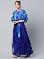 Ahalyaa Women Stunning Blue Crepe Printed Top with Skirt | Grocsy
